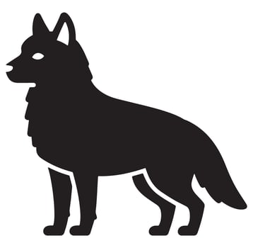 Silhouette of a majestic wolf standing in profile against a clean white background vector