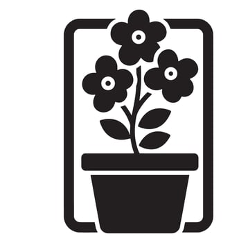 Elegant black and white icon of a flowering plant blooming in a decorative pot vector