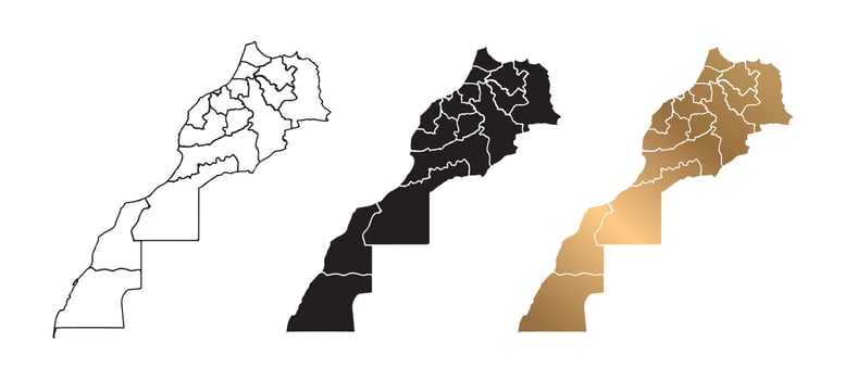 Morocco country map illustration. Black and gold outline. vector