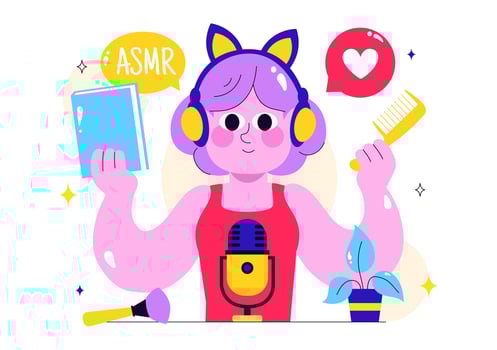 ASMR character with microphone and items vector
