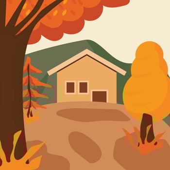 Autumn landscape with house and trees vector
