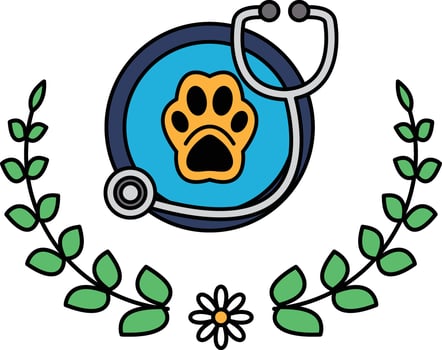 A black and white drawing of a paw and a stethoscope vector