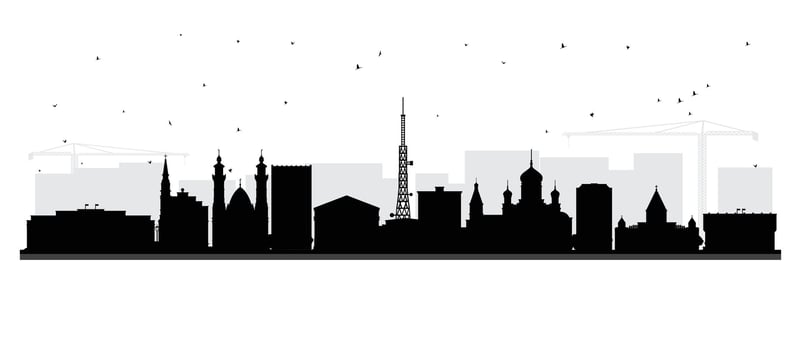 Vladikavkaz Russia city skyline silhouette with black buildings isolated on white. Vladikavkaz cityscape with landmarks. Travel and tourism concept with modern and historic architecture. vector
