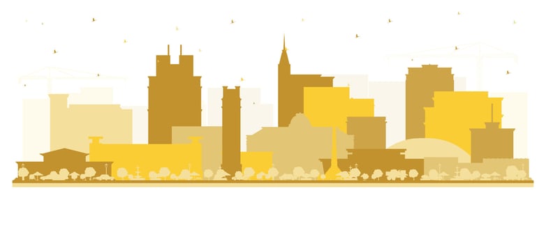 Raleigh North Carolina City Skyline Silhouette with golden Buildings Isolated on White. Illustration. Raleigh Cityscape with Landmarks. Business Travel and Tourism Concept with Modern Architecture. vector