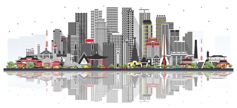 City skyline with buildings and reflection vector