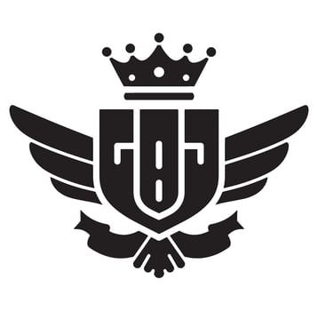 Elegant black and white emblem of a shield wings crown and decorative elements vector