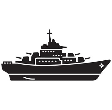 Black and white illustration of a modern warship isolated on white background vector