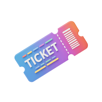 Colorful cartoon ticket with perforation on transparent background for event or admission concept png