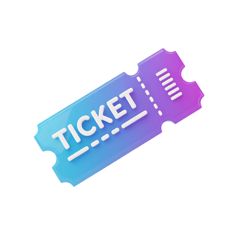 Gradient ticket illustration with the word ticket on transparent background in 3d style png