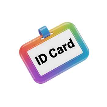 Id card with rainbow frame and blue holder on transparent background png