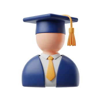 3d render of graduate avatar with blue gown on transparent background png