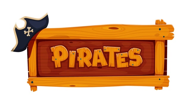 Caribbean pirates game, sign board and tricorne vector