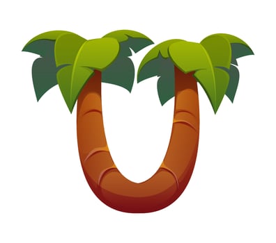 Pirates font, cartoon typeface letter U of palms vector