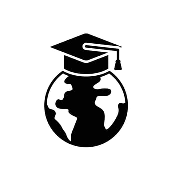 Education Global Student Hat Glyph Style Icon Solid Black Silhouette Online Education vector