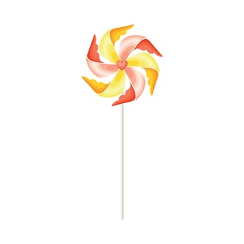 Pink and Yellow Pinwheel Toy with Paper Curl Attached to Stick Illustration vector