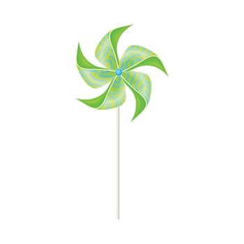 Green Pinwheel Toy with Paper Curl Attached to Stick Illustration vector