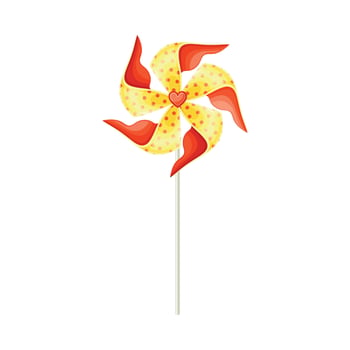 Red and Yellow Pinwheel Toy with Paper Curl Attached to Stick Illustration vector