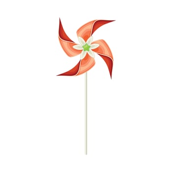 Red Pinwheel Toy with Paper Curl Attached to Stick Illustration vector
