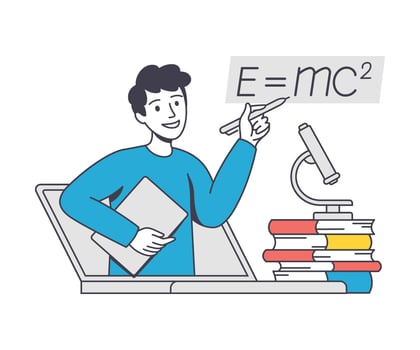 Online Learning with Man Instructor Teaching Formula Engaged in Virtual Classes Outline Illustration vector