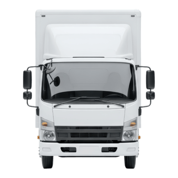 Front view of a white delivery truck isolated on transparent background png