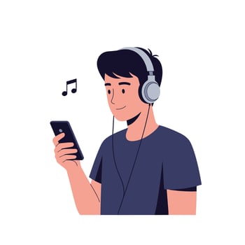 Flat Illustration Man Listening To Music With Headphones vector