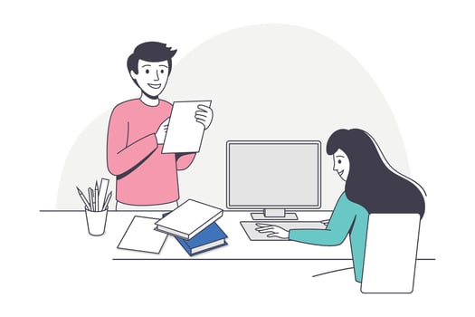 Two people working together in an office vector