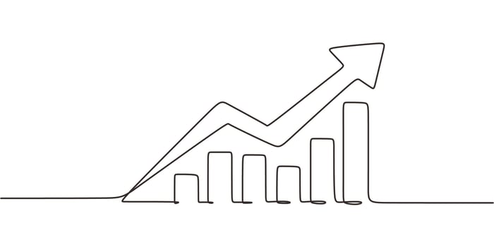 Single Line Art Rising Financial Statistical Chart. Positive Results Growth Minimalist . vector