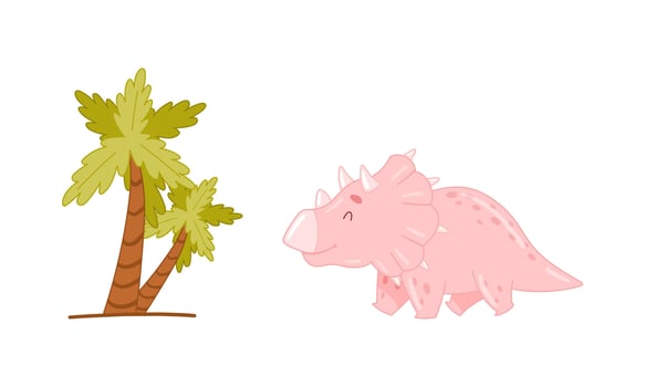 Cartoon triceratops and palm tree vector