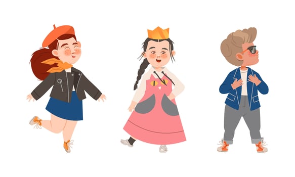 Set of cute little children wearing fashionable stylish clothes illustration vector