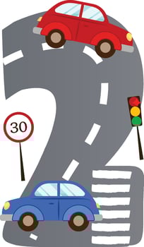 Two Number With Road And Car For Children vector