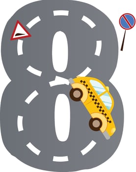 Eight Number With Road And Car For Children vector