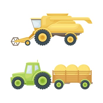 Farm machinery set. Industrial agricultural vehicles illustration vector