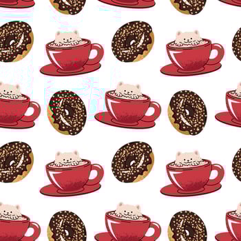 Coffee cups and donuts pattern vector