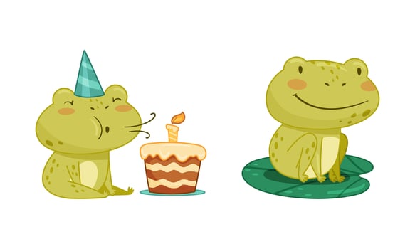 Frogs with birthday cake illustration vector