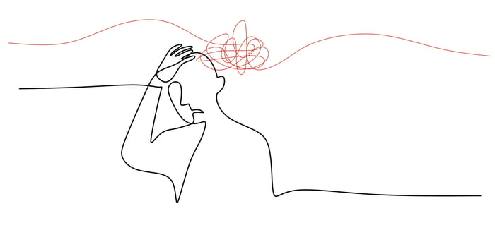 Continuous Line Drawing Person Complicated Brain. Emotional Stress Confusion Cognitive Overload Art. vector