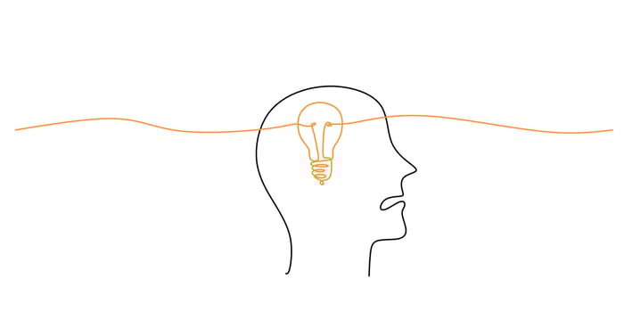 Continuous Line Drawing Person Showcasing Light Bulb Head. Fresh Ideas Invention Creativity Art. vector