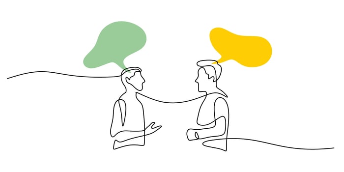 Continuous Line Drawing Colleagues Connecting Speech Bubbles. Dialogue Teamwork Communication Art. vector
