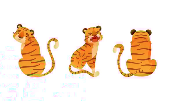 Three cartoon tigers in playful poses vector