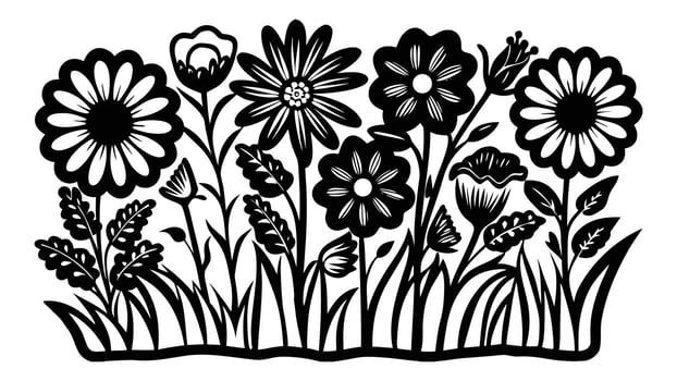 Art of a variety of wildflowers and foliage in a decorative arrangement vector