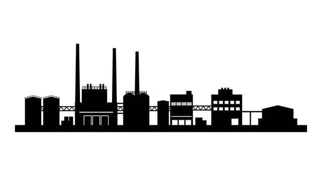 Silhouette of factory with smoke stacks and chimneys vector