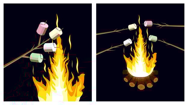 Marshmallow roasting over campfire vector
