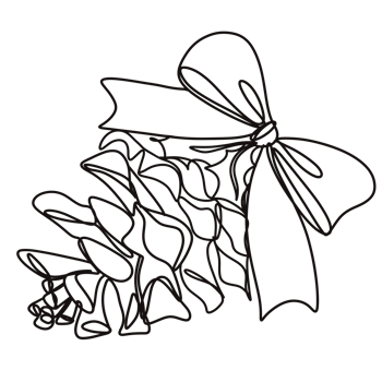 Pine cones christmas with bows one line art drawing png