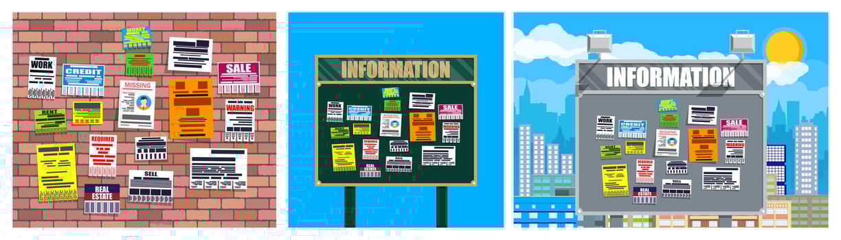 Colorful urban information boards and flyers vector