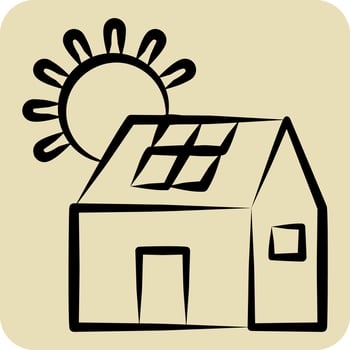 Icon Solar House. related to Green House symbol. hand drawn style. design editable vector