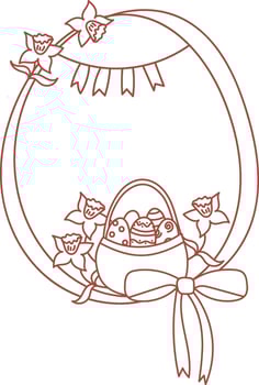 Lined Easter Vintage Frame With Basket And Eggs vector