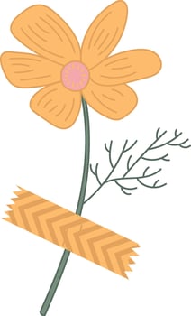 Wild Flower With Washi Tape Flat Illustration Hand Drawn Icon vector
