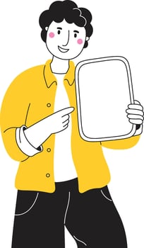 Doodle Character Boy With Advertising Board vector