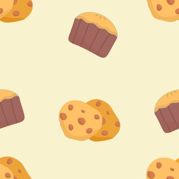 Seamless dessert pattern with cupcakes and cookies vector