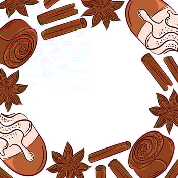 Cinnamon rolls and spices decoration vector