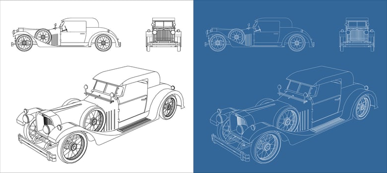 Classic vintage car line art illustration set vector